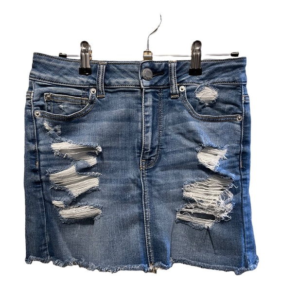 American Eagle Outfitters Dresses & Skirts - American Eagle Ne(x)t Level Stretch X High Waisted Distressed Jean Skirt -Size 4